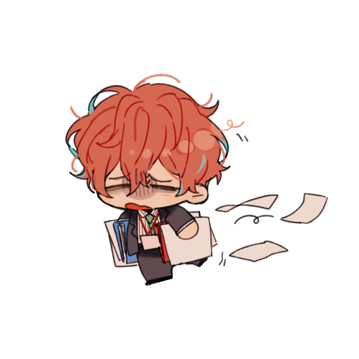 1boy male focus solo chibi holding paper messy hair  illustration images