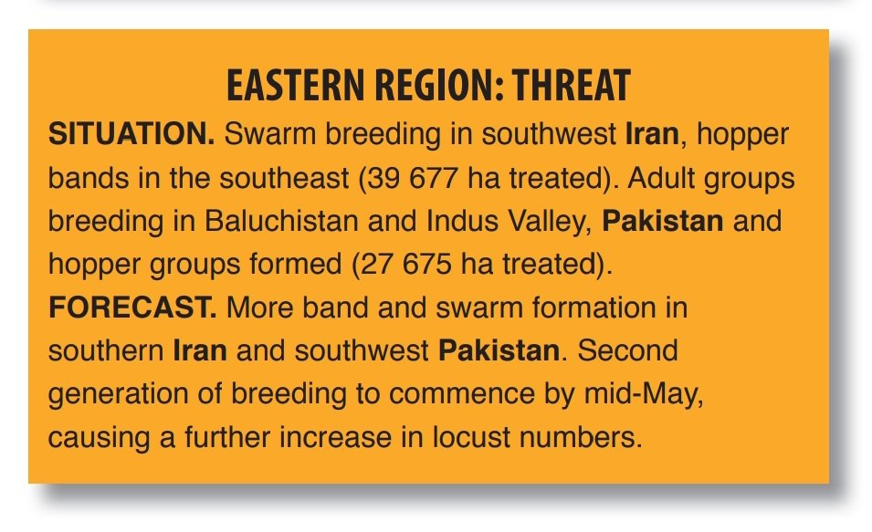  #LocustUpdate1) Presence of  #Locust in Pakistan in first week of April2) Presence in Iran & Balochistan 3) Presence in March 4) Threat Alert  due to excessive rains and favourable weather for breedingMay would be very tough for Pakistan!  #PunjabLocutUpdate