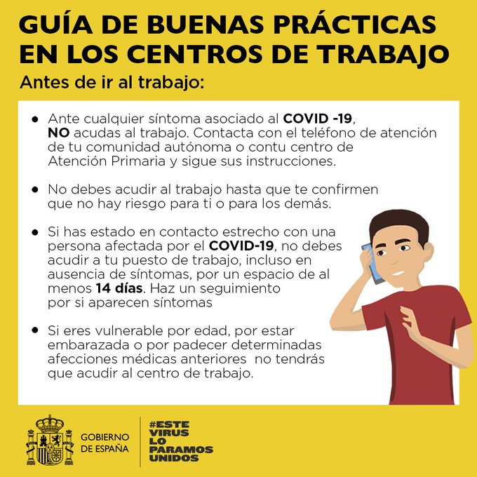 mlalanda's tweet photo. "No debes acudir al trabajo hasta que te confirmen que no hay riesgo para ti o para los demás"

Traducción: NADIE debe entonces acudir al trabajo. https://t.co/JISQguLi9x