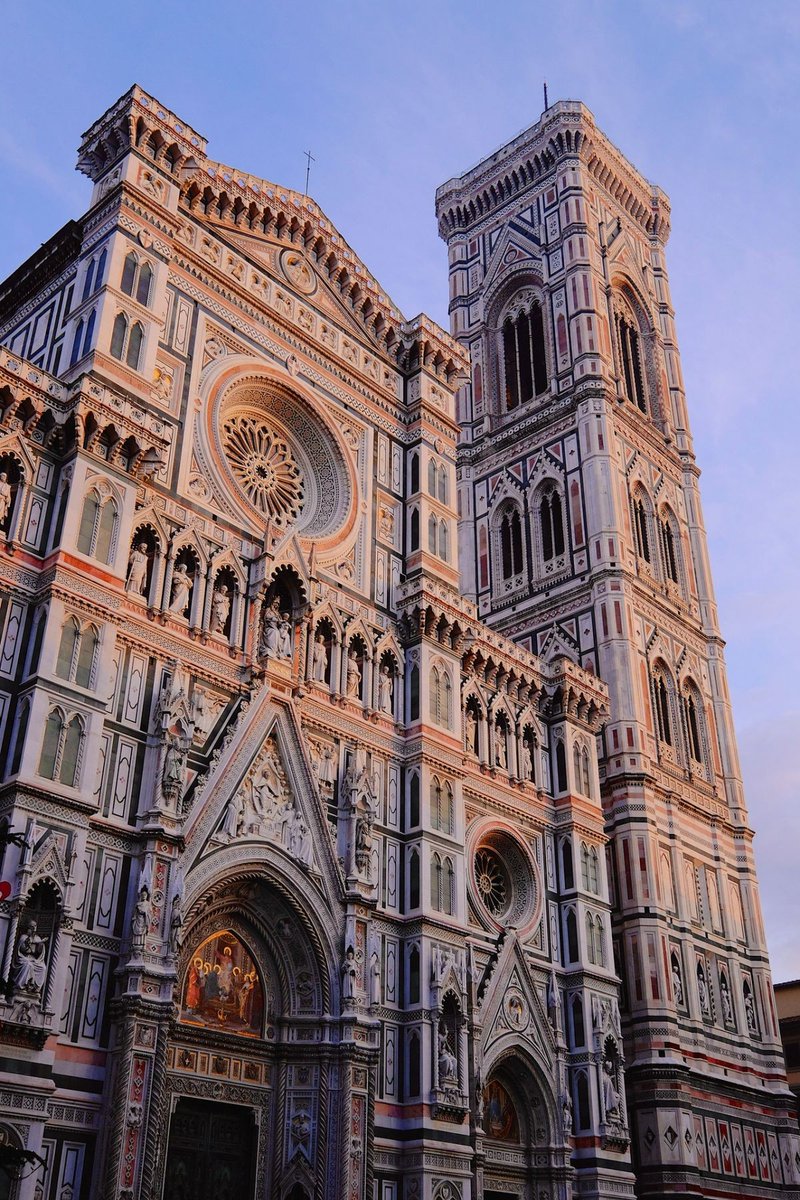 santa maria del fiore- gothic cathedral in florence- on piazza duomo (baptistery and giotto's campanila are also part of the cathedral complex)- the famous dome was constructed by filippo brunelleschi- beautiful pink and green marble panels
