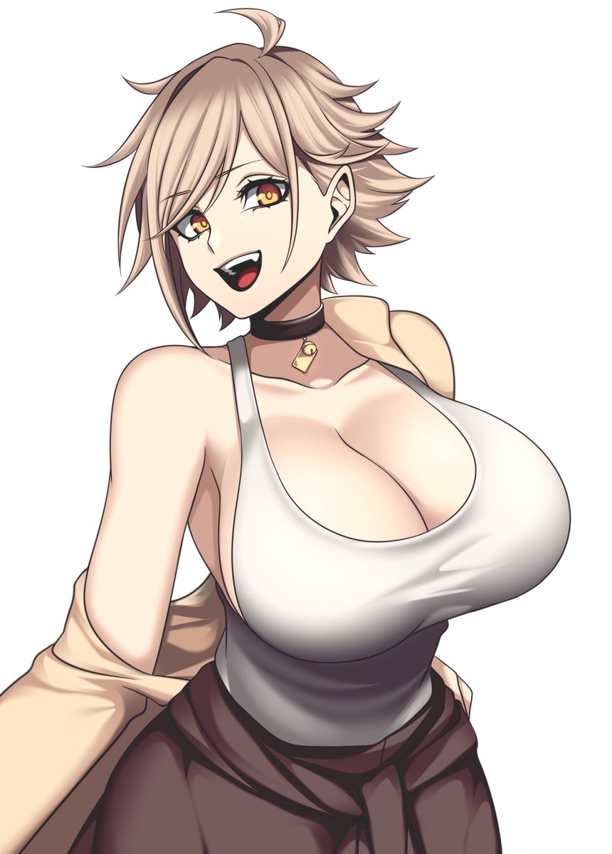 1girl ahoge breasts choker jacket looking at viewer open mouth  illustration images