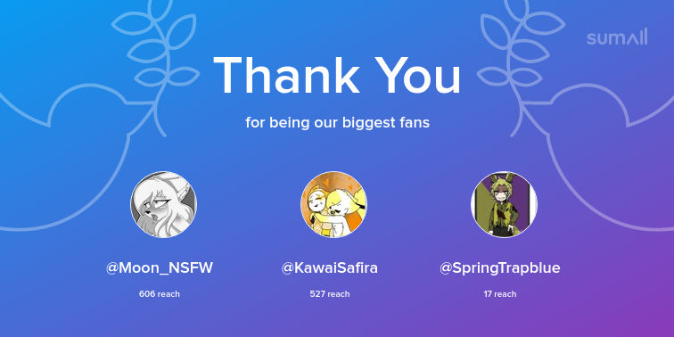 ShadowB17021946's tweet photo. Our biggest fans this week: Moon_NSFW, KawaiSafira, SpringTrapblue. Thank you! via https://t.co/pbB1QMiCBY https://t.co/7CSYLH2QZz