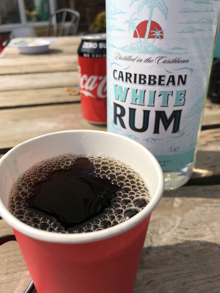 Mrs_Chubbs_'s tweet photo. Husband walks into garden with a bottle of rum, paper cups and Coke Zero. I never forget why I married him but if I did this would be a great reminder! #rumpartner #imapirate #happyeaster #lockdown https://t.co/xUaMDJWnI9