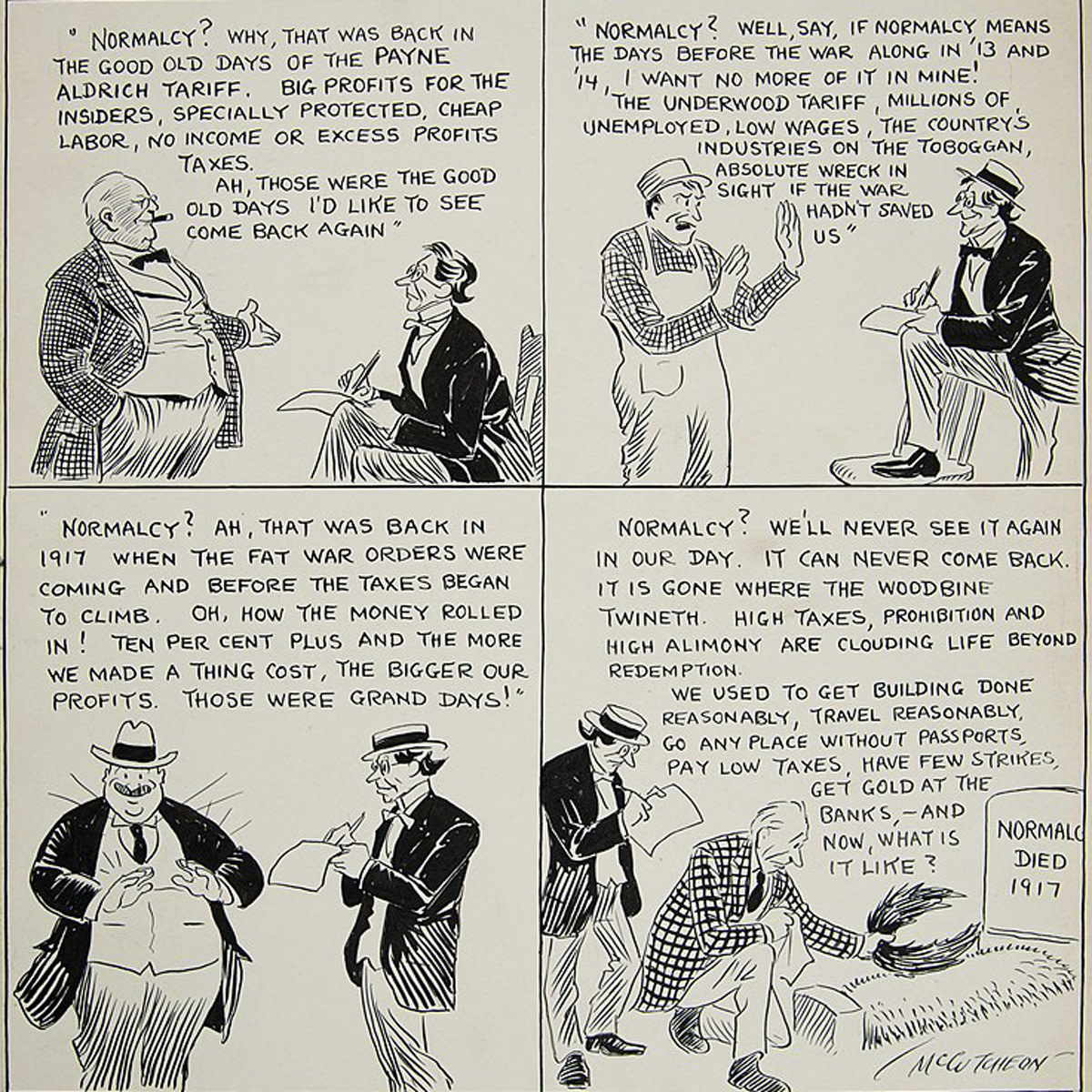 Seeing lots of talk about what normalcy will look like now that most of us are several weeks into quarantineHere's a 1921 cartoon on the "return to normalcy"