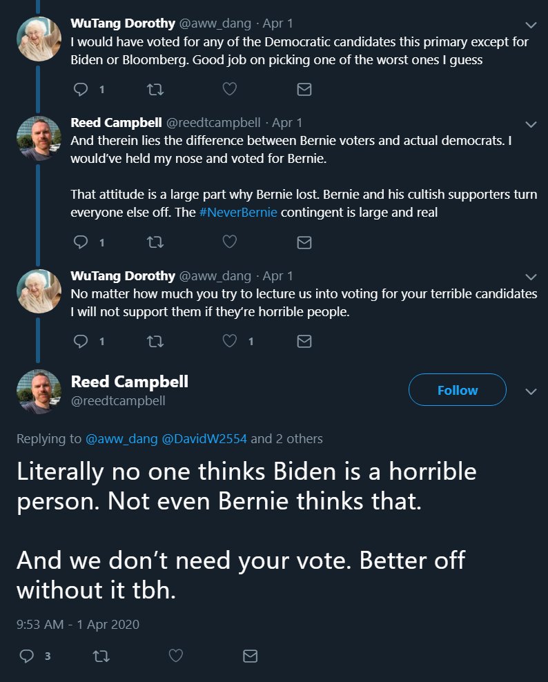 I dropped Reed in a stand alone tweet last night but he needed to make the thread too. I love so many are telling him how horrible they think Biden is.