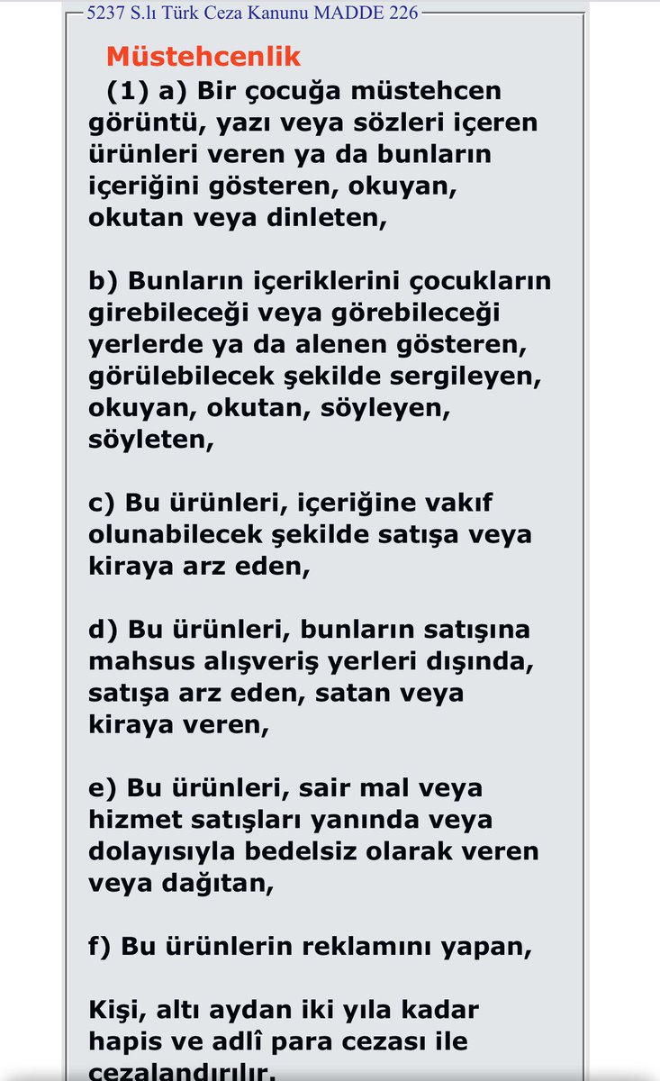 AdemSozuer's tweet photo. Af Kapsamında suçlar(geçici md.6)
Çocuk pornografisi ve çocuk cinsel sömürüsü suçları

TCK m.226:Çocuklara müstehcen yani pornografik yayın v.s verme,satma ve
çocukları pornografik filmlerde oynatmak gibi fiiller

TCK m.227:Çocukları fuhşa sürükleme
Fuhşa teşvik,tedarik,aracılık https://t.co/VtsKbADVUo