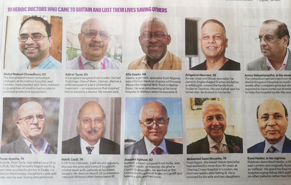 10 heroic doctors who came to Britain and lost their lives saving others. Sunday Times recognising  #NHSheroes this Easter Sunday.