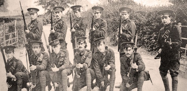 A member of B Company, 2nd Battalion of the 1st Dublin Brigade, Fred's Company formed the colour party at the funeral of O'Donovan Rossa where Pearse gave his "Ireland unfree shall never be at peace" oration.There's Fred, bottom row, second from left.