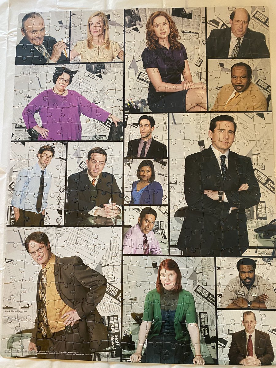 BethMooreLPM's tweet photo. This was a super fun puzzle Keith and I worked this afternoon. Now I need a Parks and Rec one and, well, The West Wing would be good and I’d want Leo to be as big as Dwight in it. And a Downton one, too, and I’d need the Dowager Countess to be at least the size of Michael. https://t.co/ijsPeLf65U