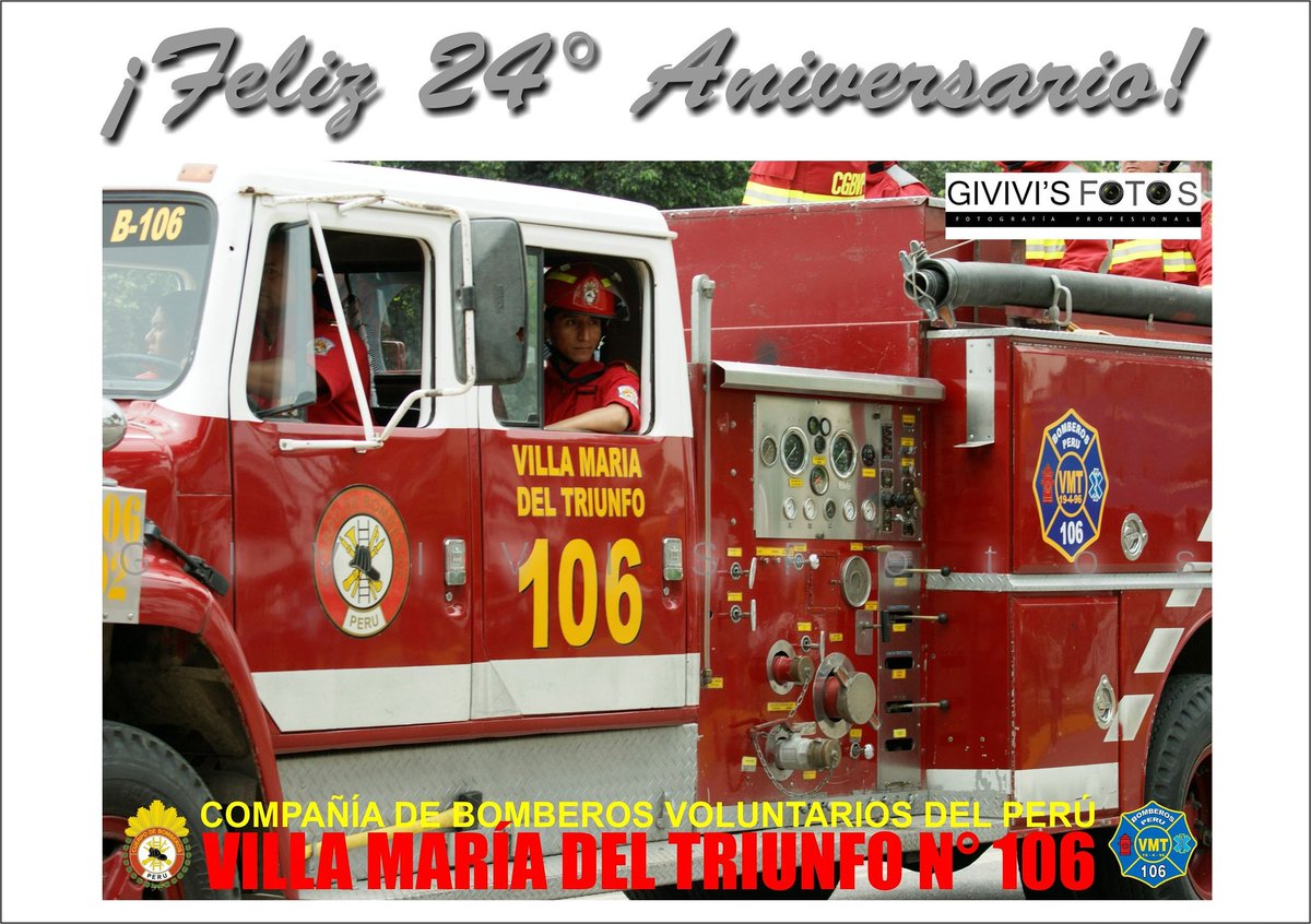 givivisfotos's tweet photo. 👩🏻‍🚒👨🏻‍🚒🚒🚑🇵🇪🥳🎉🎊🙌🏻👏🏻

#24Años #Aniversario #VillaMariaDelTriunfo #B106 #BomberosVoluntariosDelPeru #CBP #CGBVP #HermanosDeFuego https://t.co/v1kwfaZIyj