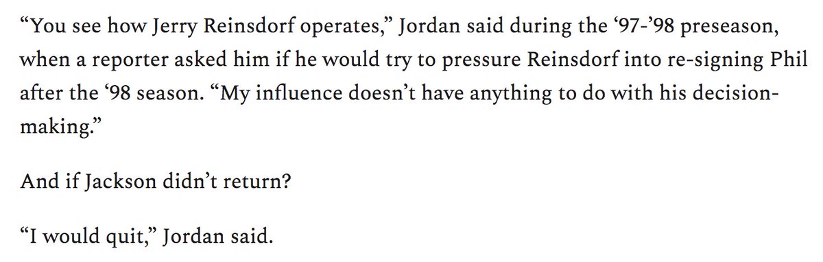 Regardless of the reason, Jordan – who respected Reinsdorf and seemed to like him personally — was frustrated that Reinsdorf was not taking Jordan’s desires into play when charting the course of the franchise beyond 1998. #TheLastDance  https://readjack.substack.com/p/the-central-mystery-of-the-last-dance