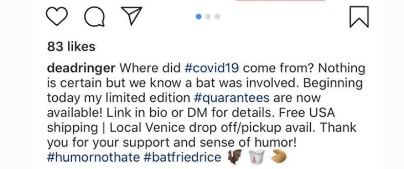 yskevinhuang's tweet image. More #COVID19 racism by linking bats (incorrect virus source; it’s undetermined) with the iconic Chinese American takeout container &amp;amp; fried rice. This is NOT #humornothate. Your laughs and “art” put people’s lives &amp;amp; safety at risk.

Also, senior @lululemon director promoting. Wtf