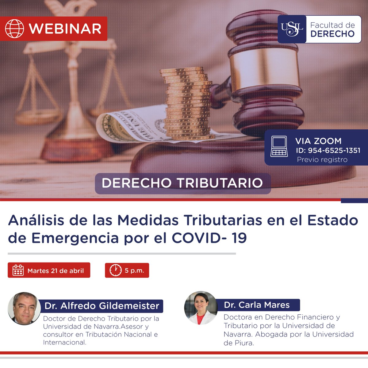 🌐WEBINAR: Análisis de las Medidas Tributarias en el Estado de Emergencia por el COVID- 19. 💰
Profundiza y amplia tus conocimientos inscribiéndote 👇
📆 Martes 21 de abril
🕑 5:00 p. m.
👩‍💻Vía Zoom, inscríbete aquí: buff.ly/2RSjAQq