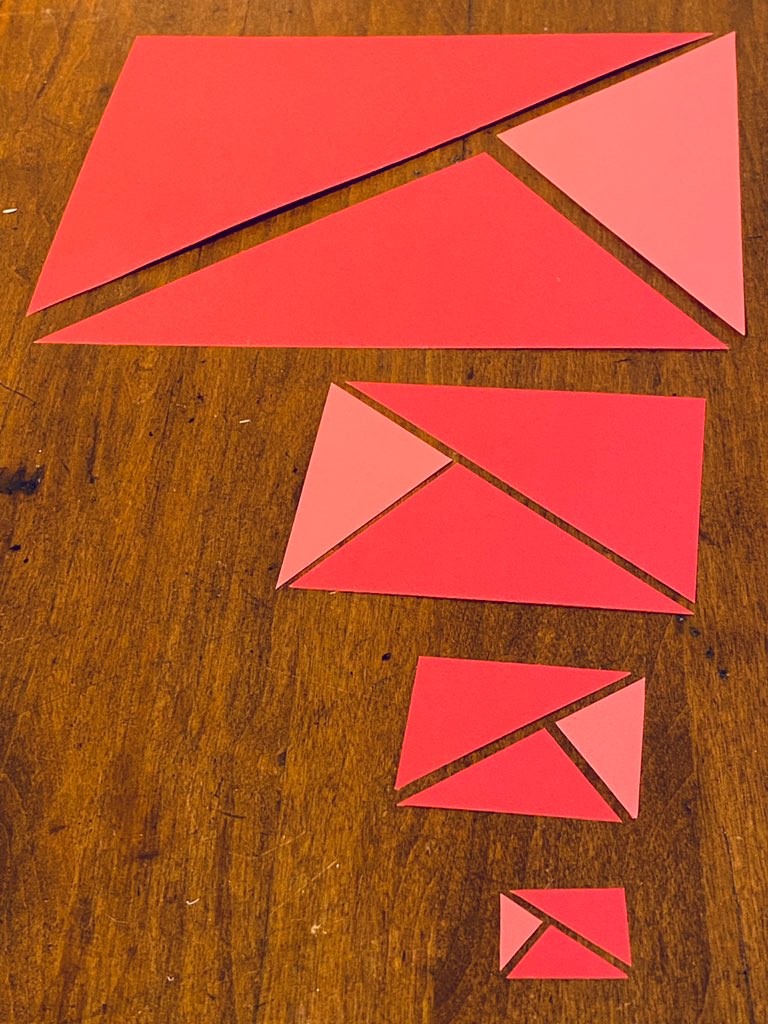The card was a different colour on each side which added some interesting patterns. Each size triangle was reversed. I didn’t expect this! The second pattern is essentially a pursuit curve.  #mathartchallenge