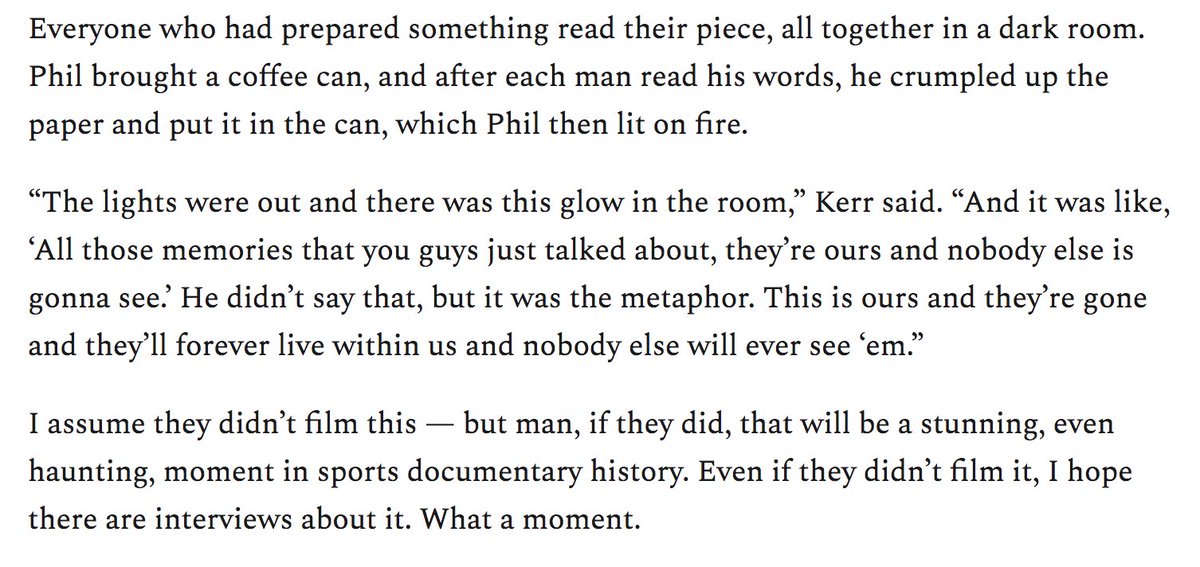 Jackson used the Last Dance vibe in a team ceremony at the conclusion of the regular season, asking everyone to write some reflections on their three-year odyssey. Some did, some didn’t.Jordan wrote a poem. As  @SteveKerr recounted to  @lazenby: https://readjack.substack.com/p/6-things-i-want-to-see-in-the-last