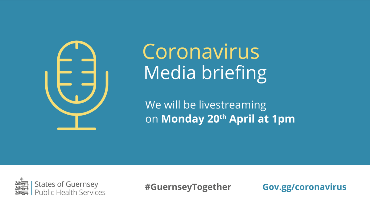 We will be livestreaming a COVID-19 media briefing via our Facebook page on Monday 20 April at 1pm. You can also view the stream via gov.gg/coronavirus. Please be aware that we will not be fielding questions from the public during the livestream. #COVID19 #GuernseyTogether