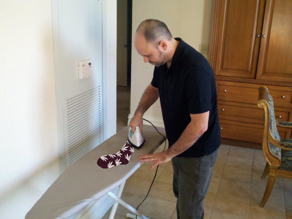 Ironing my HUF socks to lay out the night before 4/20