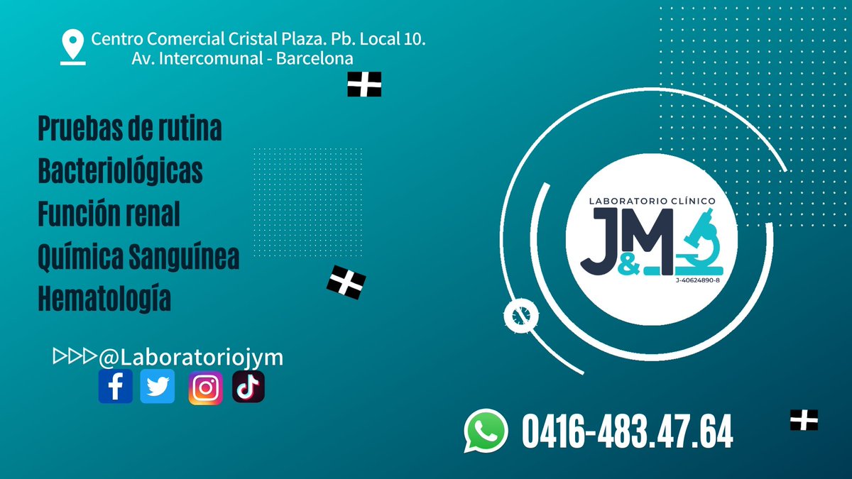 Laboratoriojym's tweet photo. 👉llegamos a #Twitter!😄😌
🔬 Laboratorio Clínico J&amp;M
Tu salud es nuestra prioridad.🙏
#Salud #quedatencasa #analisis #laboratorio #venezuela #anzoategui #COVIDー19 #hematologia #medicina #servicio https://t.co/jI0HNXySeQ