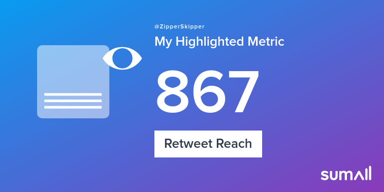 ZipperSkipper's tweet photo. My week on Twitter 🎉: 46 Mentions, 36 Retweets, 867 Retweet Reach, 54 New Followers, 45 Replies. See yours with https://t.co/91Gz0OM1MX https://t.co/gS5Oipahx6