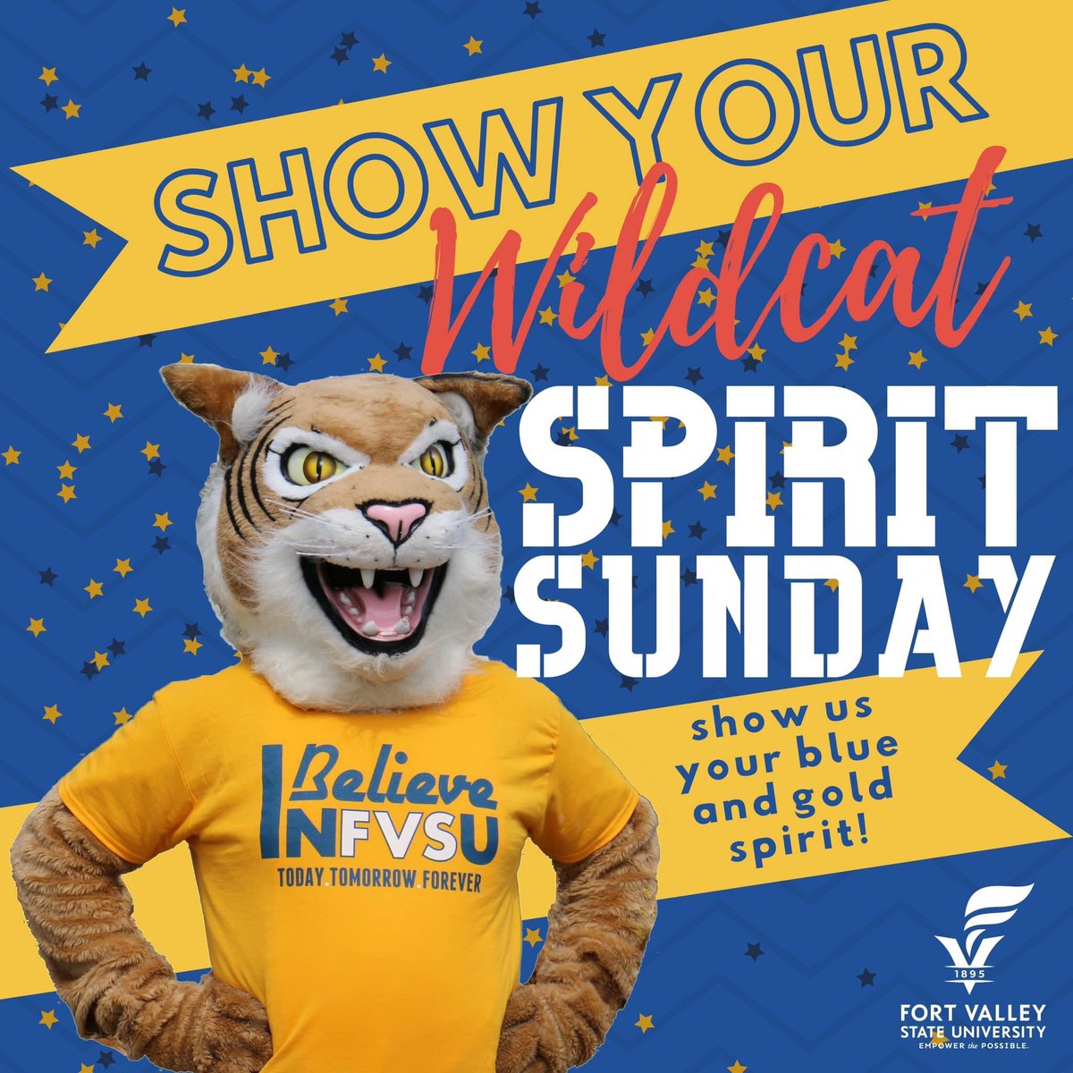 FVSU's tweet photo. #FVSU Show us your Wildcat Spirit this Sunday! Show us your blue &amp; gold spirit in the comments! We’ll share your pictures this week to keep everyone motivated &amp; reminded we will make it through this! 💙🙌🏾💛 https://t.co/CnYsIe2upi