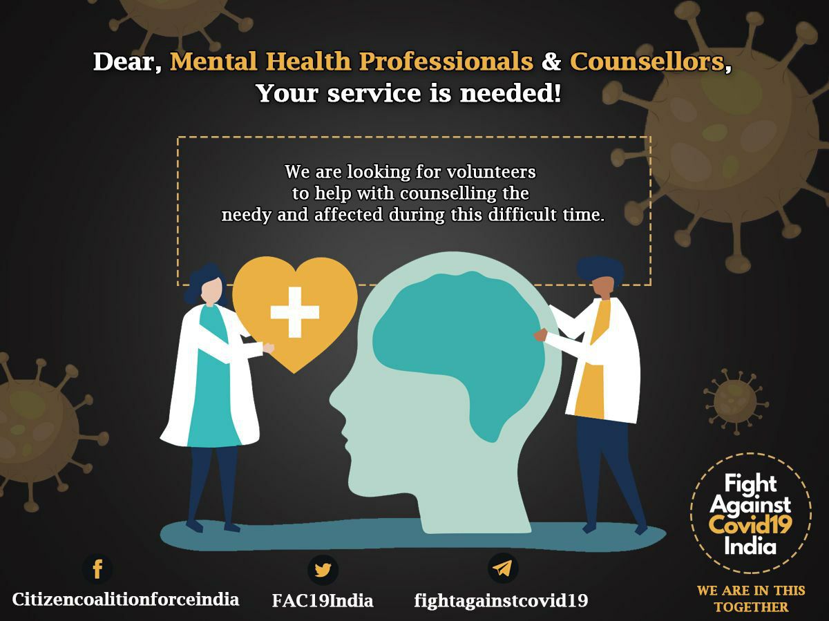 FAC19India's tweet photo. Call for Volunteers

#IndiaFightCorona #psychology #VolunteersAgainstCovid19 
#volunteer 
@covid19indiaorg
 #onemoreinch https://t.co/5OM8QLPgFE