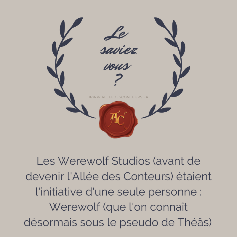 AlleeDConteurs's tweet photo. #LeSaviezVous
Théâs a créé les Werewolf Studios (avant qu'ils ne deviennent l'Allée des Conteurs) sous le pseudo de Werewolf (et oui !) !

🎁Le jeu des 15 ans continue ici : https://t.co/F5KzDhJEdQ

#webpublication #fiction #anniversaire #ecriture #communauté #auteur #autrice https://t.co/d3whdRr513