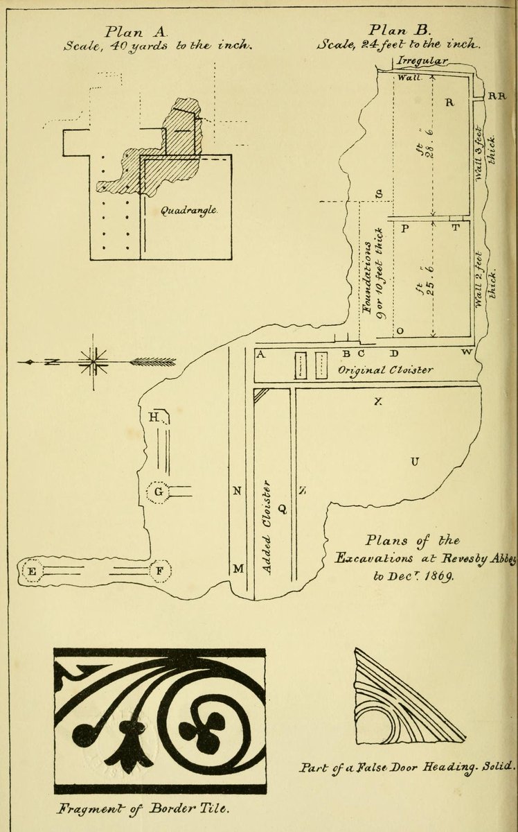 Cistercian Revesby has a plan! but I'm not really sure how to put it over the earthworks because it is quite bad. "40 yards to the inch" when I don't know the size of the page doesn't help. But the nave is 62 ft wide and that's the width between the two big E-W lines