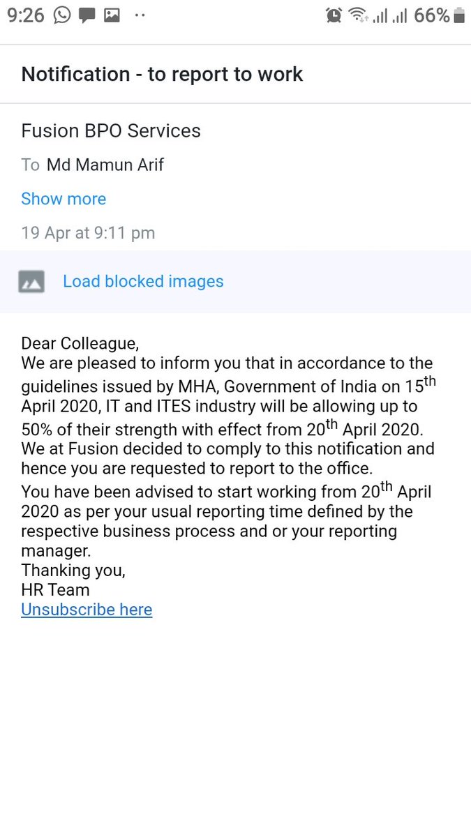 DebosreeSaran's tweet photo. @narendramodi @PMOIndia @LabourMinistry @santoshgangwar Please help me @oyorooms and @FusionBPO asking me to rejoin with a condition that I have to attend office by myself without transport by myself even if it means walking 30km to office. https://t.co/YvkyjcUa3u