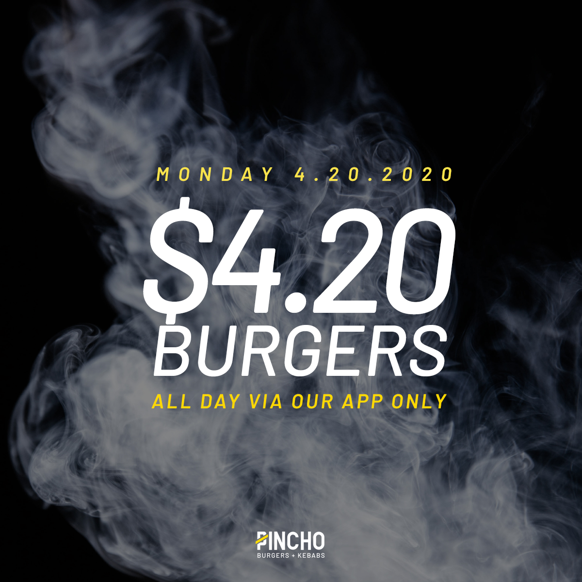 OfficialPincho's tweet photo. 🚨 How are we celebrating 4/20? By making all of our burgers $4.20!!! Yes any burger on the menu, all day April 20th via OUR APP ONLY! This is our way of getting out of this covid funk and bringing some happiness to everyone. #ItsACelebration #PinchoFactory https://t.co/TpngVUnUUs