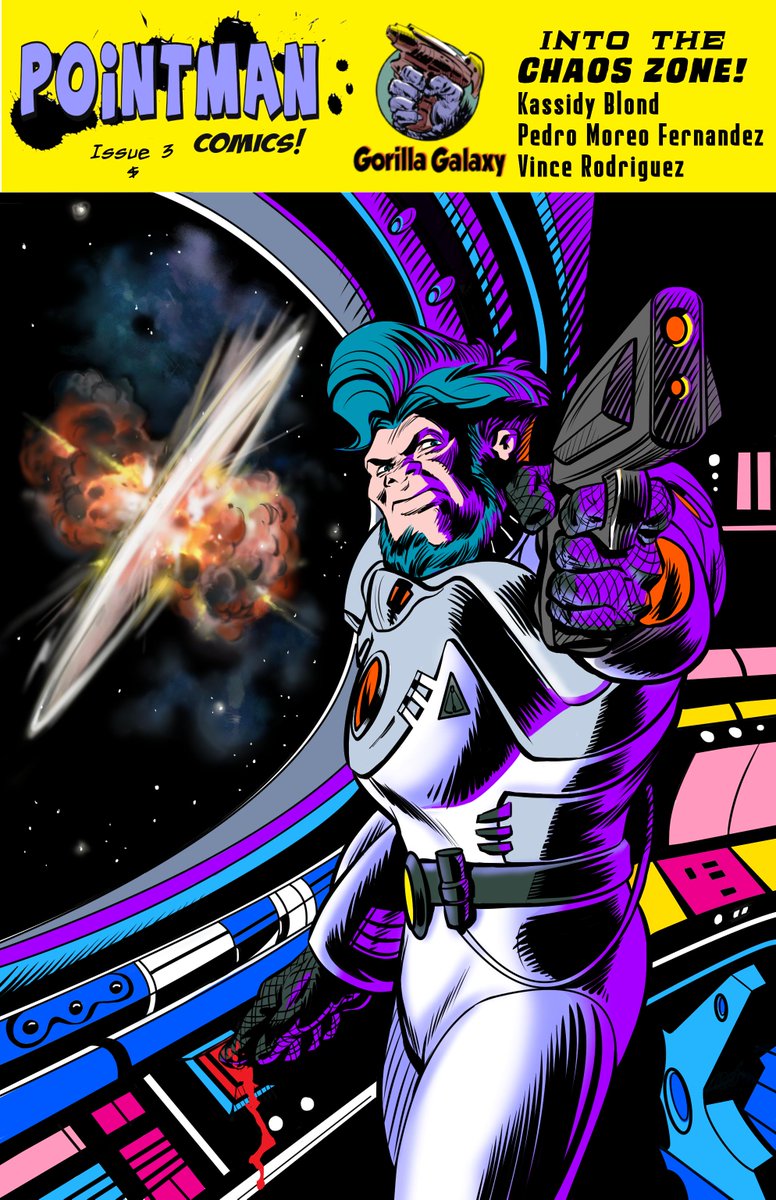 PointmanC's tweet photo. Hi
this is an Issue 3 tweet for Gorilla Galaxy:
Into the Choas Zone!
created and written by Pointman
Art by
@moreo_pedro
Color by Vince Rodriguez
Kindle Link to Issue 1 and 2: https://t.co/q5uXKAdKA2 https://t.co/rmKfskRTPJ