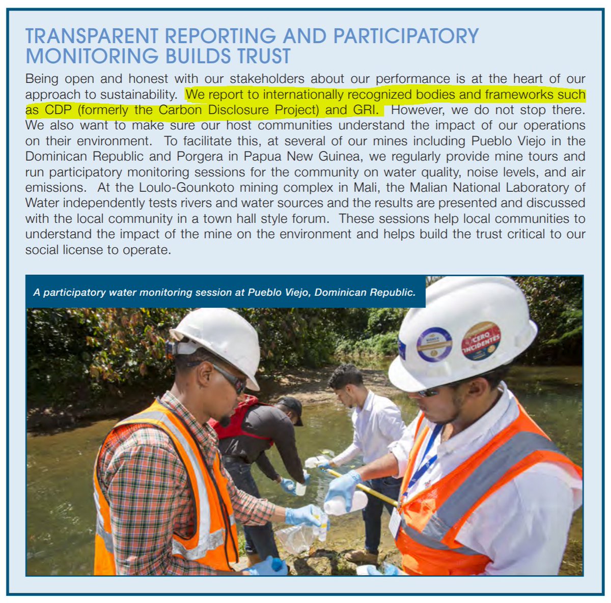  @BarrickGold "Serious about Sustainability"Spoiler: they aren't.Under title: "TRANSPARENT REPORTING" they talk about a CDP report that isn't available to download on their site or CDP's either. So transparent its invisible!("transparent" appears 34 times in 100 pages)
