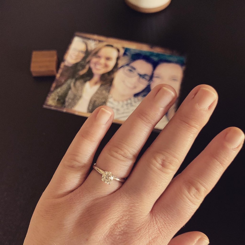 EricaRiley07's tweet photo. @StellaArtois @Need4LSpeed #weddingcontest we got engaged on March 20th, a casual night between our shifts at home! #nurses #frontlineworkers https://t.co/QiGyv3kTKu