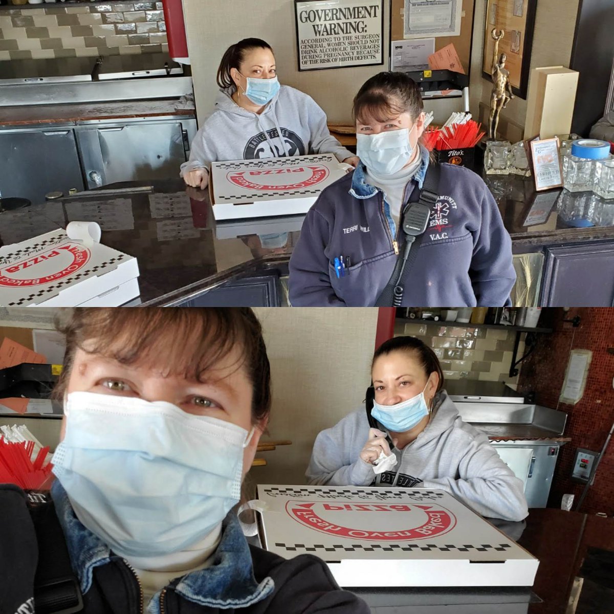 BayCommunityVAC's tweet photo. Support your local businesses &amp; keep them safe too! Always wear a mask when social distancing isn't possible. Thank you to the awesome crew at Trattoria 35 for unexpectedly picking up the tab for our lunch &amp; then helping to take the photo when my arm was too short (lol) https://t.co/QdbumsLuLB