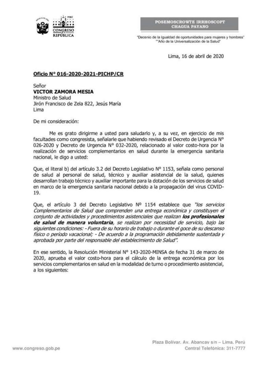 IroChaguaOf's tweet photo. Señor @victorzamora, solicito que se incorpore al personal técnico y auxiliar asistencial de la salud #FENUTSSA en los alcances de la Resolución Ministerial N° 143-2020-MINSA. Es una arbitrariedad no reconocer sus servicios en este proceso de atención a la #Covid19Perú. https://t.co/aFqa5XBOsE