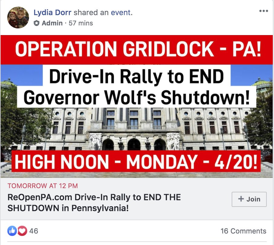 And Lydia Dorr shared a Facebook event for a protest tomorrow hosted by Christopher Dorr:  https://www.facebook.com/events/239560290578822/