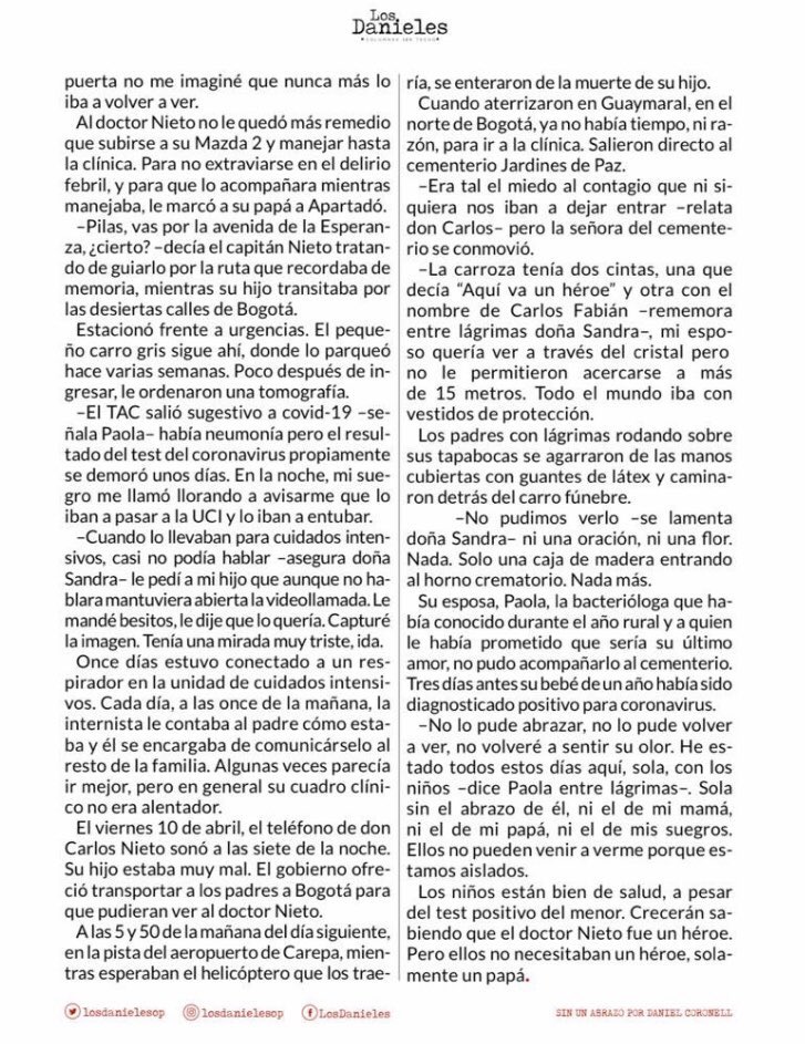 jfelicianoa's tweet photo. « Los niños están bien de salud, a pesar del test positivo del menor. Crecerán sabiendo que el doctor Nieto fue un héroe. Pero ellos no necesitaban un héroe, solamente un papá. » https://t.co/cYVFbzKDnS