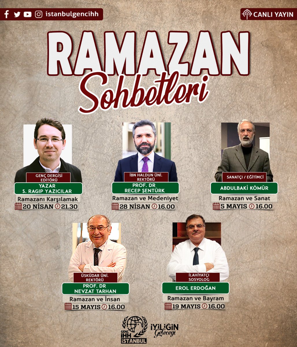Bereket ve mağfiret ayı Ramazan'ı daha iyi anlayabilmek ve yaşayabilmek için düzenlediğimiz Ramazan Sohbetleri canlı yayınlarımıza davetlisiniz. 🎥