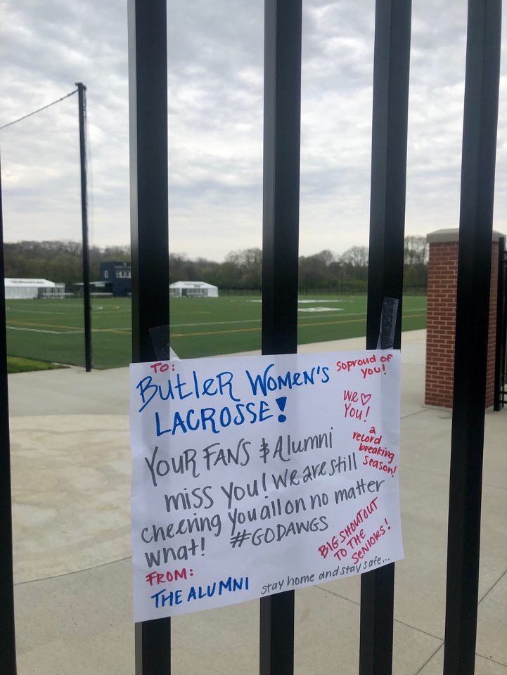 ButlerWLacrosse's tweet photo. Thank you so much to the @butleru women’s lacrosse Alumni for this amazing note.  This means a lot to the Seniors, the Team, and the Coaching Staff!  #StaySafe #TheButlerWay #GoDawgs https://t.co/1U5DcM2qDW