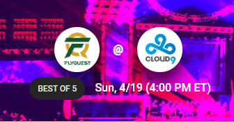 CSGOSimulator's tweet photo. NEW POST: Cloud9 vs. FlyQuest - LCS Spring Final 2020 - Betting Preview April 19, 2020

https://t.co/bfYjOOT386

#LCS #LoL #LeagueOfLegends #esports #DFS https://t.co/poZweFfZgN