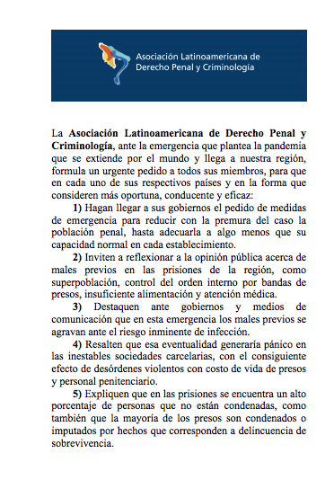 InstitutoINEPPA's tweet photo. Los integrantes del INEPPA como miembros de la Asociación Latinoamericana de Derecho Penal y Criminología, @congresoALPEC #ALPEC ,se suman a la urgente petición para enfrentar los retos que plantea la humanización de los sistemas penales ante la pandemia del COVID-19. https://t.co/idB1PqtQfJ