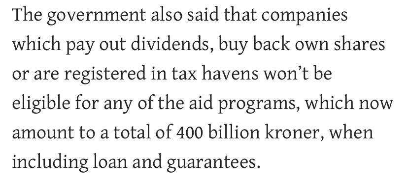 Well played Denmark 🇩🇰 

The Danish Government has become the first to announce that companies that are registered in tax havens won’t be eligible for Coronavirus crisis bailouts.