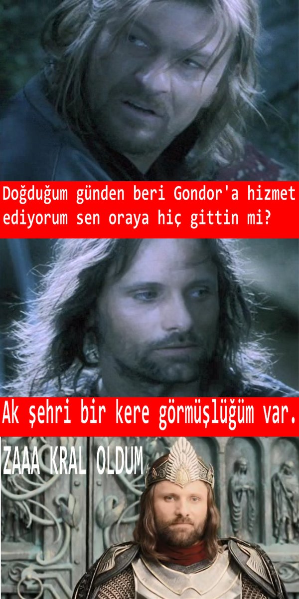 Sen yıllarca çalış didin uğraş. Elin ne idüğü belirsiz kolcusu gelsin ben kralın soyundanım diyip tacı kapatsın. Bende kralın soyundanım  isildurun varisi  arathorn oğlu Uglukum hadi beni de kral yapın !