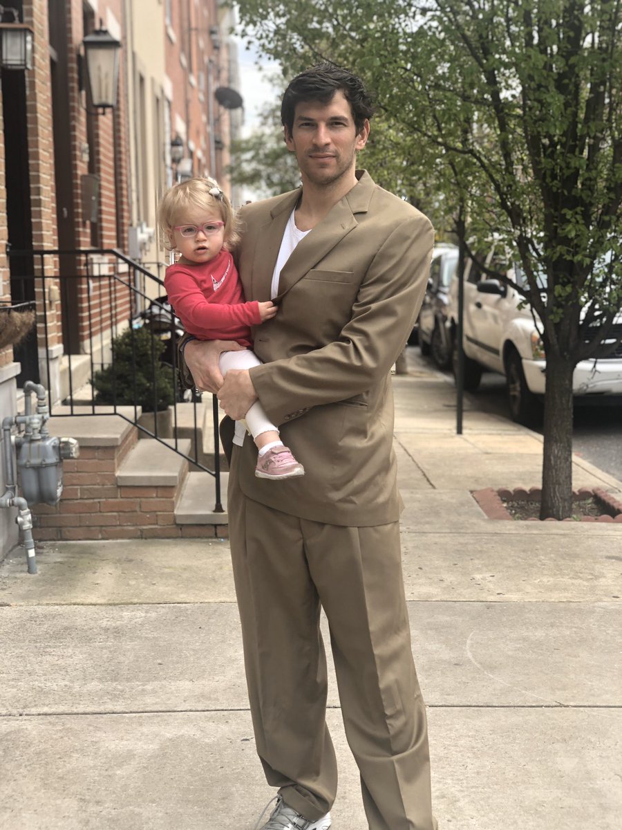 When your husband is working around the clock for #covid19 &amp; you ask him to get changed before going on a walk (&amp; you both need something to smile about) he puts on his favorite Borat suit 👨🏻👌🏻 (mask in hand) #chasingcovidscure #chasingmycure  <a href="/DavidFajgenbaum/">David Fajgenbaum, MD</a> <a href="/SachaBaronCohen/">Sacha Baron Cohen</a>