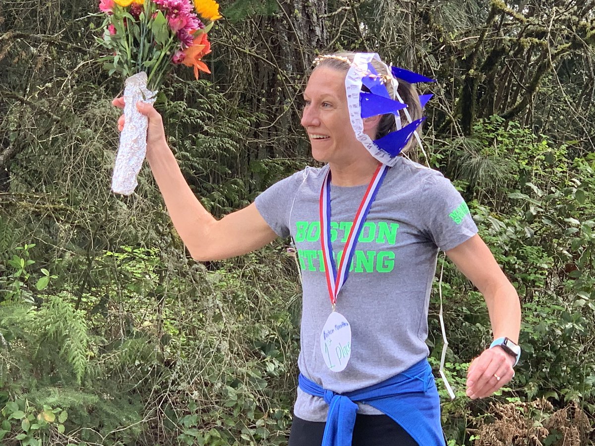 ChrisEgan5's tweet photo. Pretty awesome day in Auburn as family and friends help a @AuburnHigh teacher and coach celebrate her 40th birthday. Lacey Way qualified for the @bostonmarathon and was hoping she’d be in Boston tomorrow running the race, today Auburn becomes Boston! Story at 5:45 @KING5Seattle https://t.co/SXmKFLZEzq