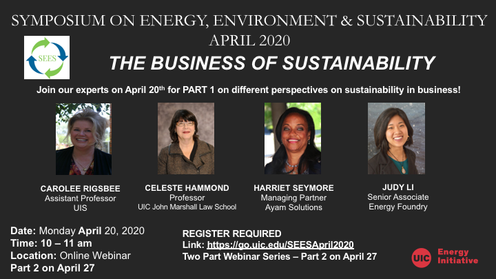 EnergyUIC's tweet photo. Join our Part one of SEES webinar in which experts from academia and the private sector speak on perspectives of sustainability in business. Being enthusiasts of a sustainable future they create change by directing professional actions towards current sustainable challenges. https://t.co/phhrdzXGmz