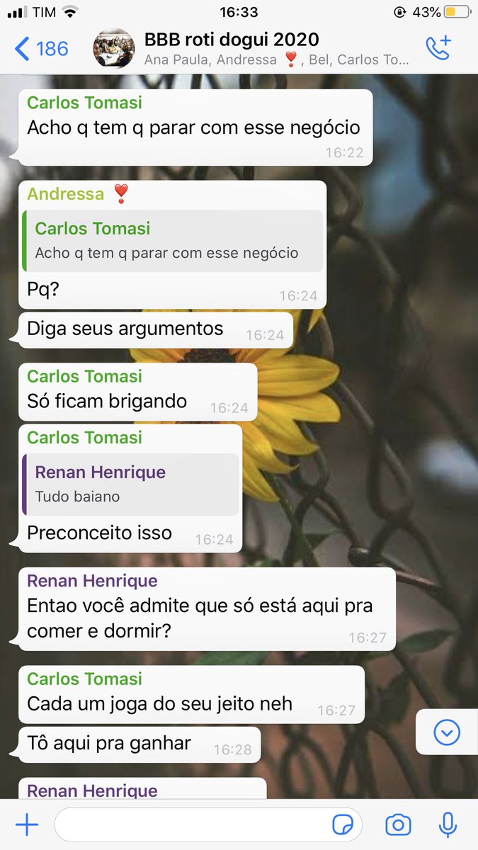 BbbRoti's tweet image. TRETA NA CASA

Carlos pensa em desistir do jogo e reclama do modo de jogar dos participantes

Andressa defende Renan