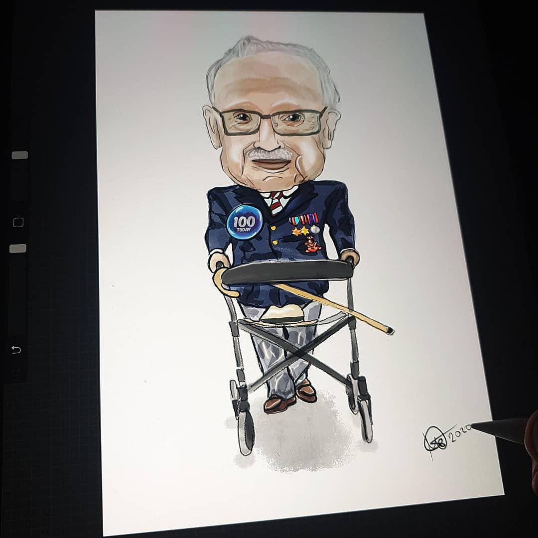 MartsartUK's tweet photo. Tom Moore, a former British Army Officer has raised a massive 25million+ for the NHS by walking 100 lengths of his garden. I wanted to do a quick sketch of this iconic figure and share with you guys! #100lengths #TomMoore #NHS #nationalheros #raisingmoney #art #sketch #COVID19 https://t.co/dfUUkBwZcC