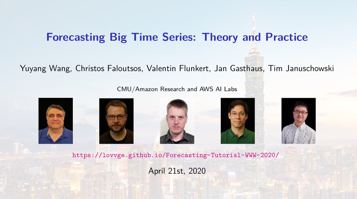 LoVVgE's tweet photo. For those of you attending @TheWebConf (WWW 2020) this week, either in person or virtual, check out our tutorial (@bear5claw, Valentin, @confusionmatrix, Tim, and myself) on Big Time Series Forecasting at https://t.co/cIWLF2uqDG. @awscloud #AWSAILabs #AmazonForecast #GluonTS https://t.co/zp3cqXe1o2