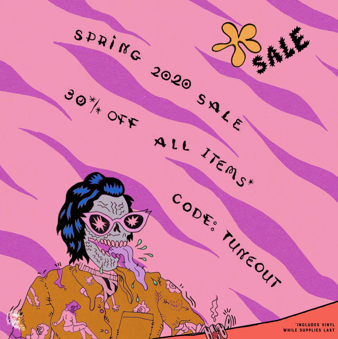 Final days of the Spring 2020 Sale + new items back in stock; bandanas, vinyl, t-shirts and more. 30% OFF entire store (while supplies last). Worldwide shipping at TheGrowlers.com Use Code: TUNEOUT