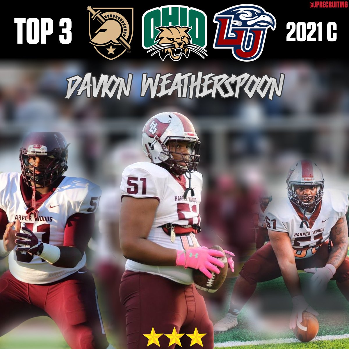3 ⭐️ 2021 C Davion Weatherspoon (<a href="/Davionweathers2/">𝑫𝒂𝒗𝒊𝒐𝒏 𝒘𝒆𝒂𝒕𝒉𝒆𝒓𝒔𝒑𝒐𝒐𝒏 🐐</a>) reveals to me his top 3:
#Army
#Ohio
#Liberty
Where will he end up? #CollegeFootball #Recruiting